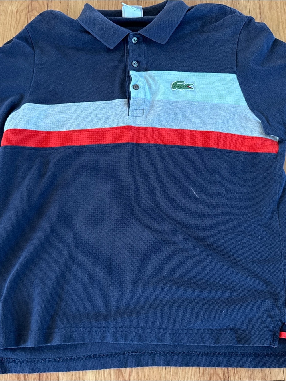 Lacoste Mens Large Regular Fit Tri-Color Block Pique Polo Shirt Navy White Red